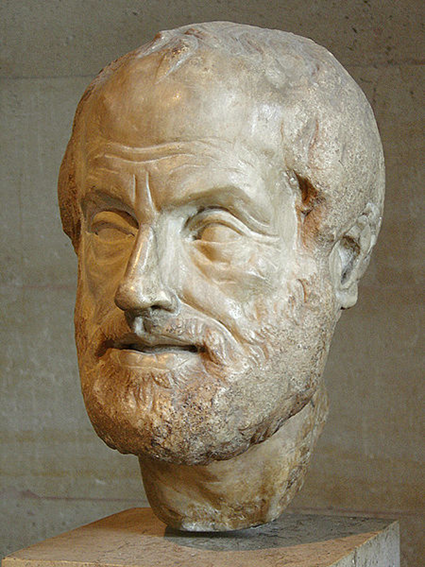Portrait d'Aristote. Marbre du Pentélique, copie romaine de période impériale (Ier ou IIe siècle ap. J.-C.) d'un bronze perdu réalisé par Lysippe.